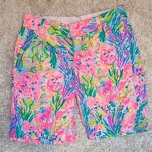 Lilly Pulitzer Fan Sea Pants Chipper Bermuda Shorts Pink Resort Womens 0